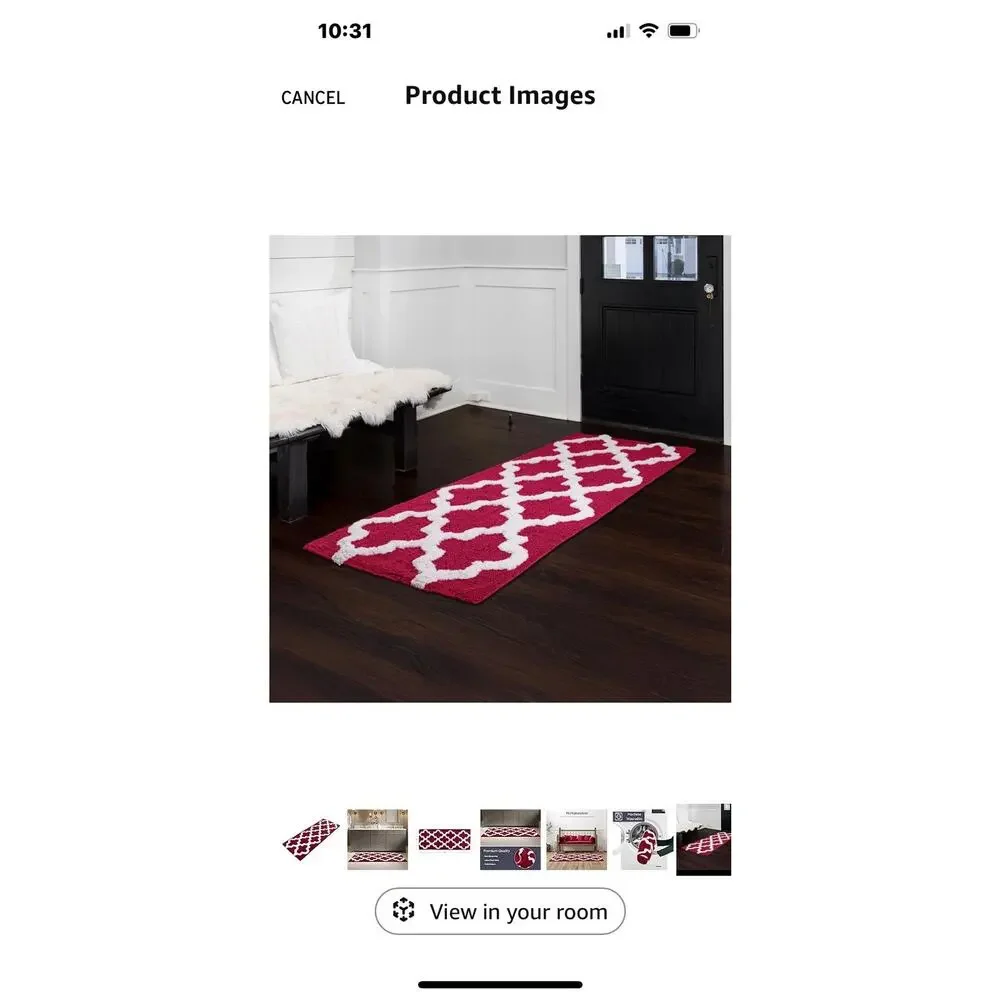 Bathroom Rug - 24 x 60 Inch Long Non Slip Bath Mat with Trellis Pattern Burgundy